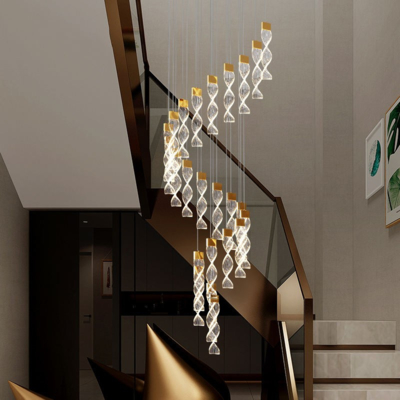 Décoration Moderne Acrylique Salon Restaurant Échelonné Moderne Anneau Cristal Lustre Pendentif Scintillant