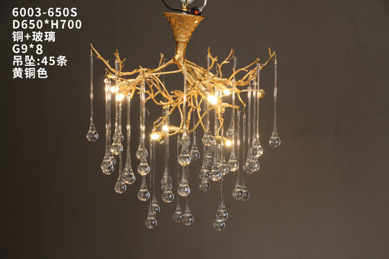 Art de design unique Déco intérieure Luxe personnalisé Goutte de pluie dorée cuivre Arbre hôtel salle à manger Pendentif suspendu Lampe lustre
