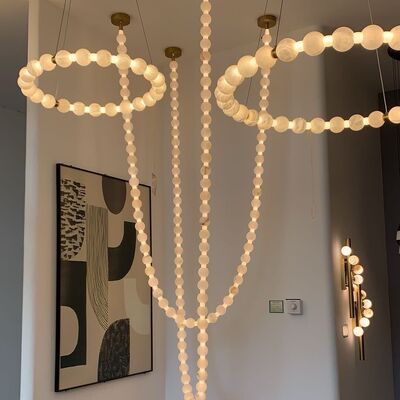 Long Collier Perles Marbre Connecteur Pendentif Lampe Prière Bouddhiste Perles Décoration Escalier Double Grand Lustre Lumière