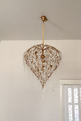 Géométrique Art déco Collier de cristal surdimensionné Lustre en laiton cadre de luxe Lobby Déclaration