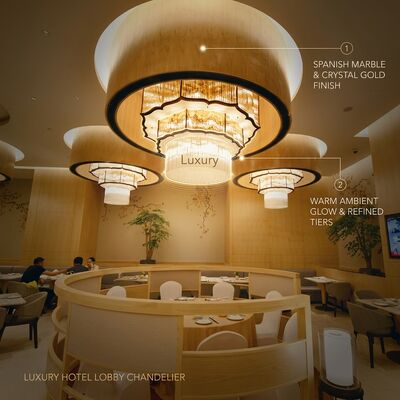 Chandelier de cristal de luxe en marbre espagnol personnalisé grand foyer pendant lumière pour l'hôtel Villa Club