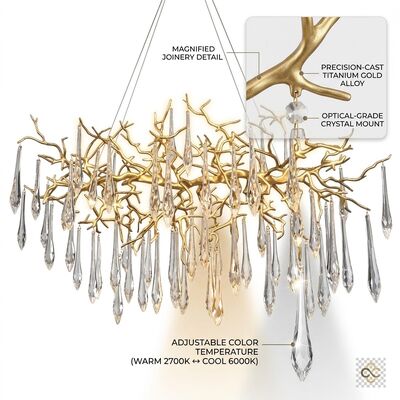 Luminaire suspendu personnalisé à haut plafond, grand corps en métal doré, température de couleur réglable 3000-6500K pour le hall de l'hôtel